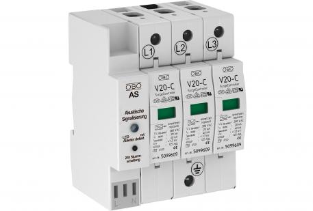 Разрядник для защиты от перенапряжений 3-полюсный, с акустической сигнализацией 3 | 280 | IP20