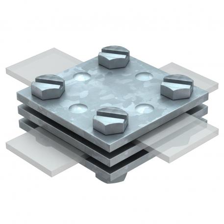 DIN cross-connector for flat conductor, with intermediate plate