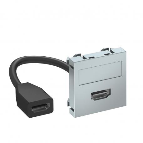 Мультимедийная розетка с разъемом HDMI, ширина 1 модуль, с прямым выводом, с соединительным кабелем  |  | HDMI | алюминиевый лак