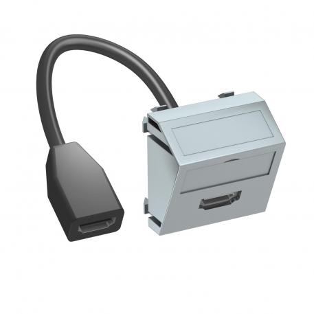 Мультимедийная розетка с разъемом HDMI, ширина 1 модуль, с наклонным выводом, с соединительным кабелем  |  | HDMI | алюминиевый лак