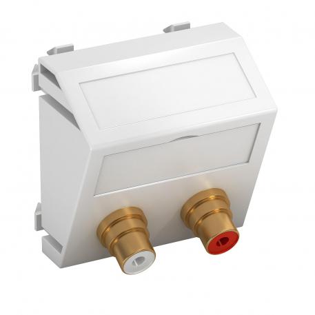 Audio-Cinch Anschluss, 1 Modul, Auslass schräg, als Lötanschluss, reinweiß  |  | Cinch | Pure white; RAL 9010