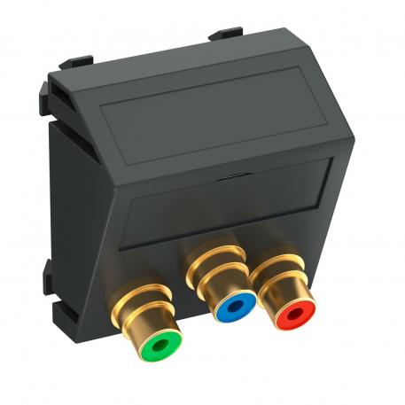Мультимедийная розетка с разъемом Component Video, ширина 1 модуль, с наклонным выводом, для соединения пайкой  |  | Cinch | цвет: черный; RAL 7021