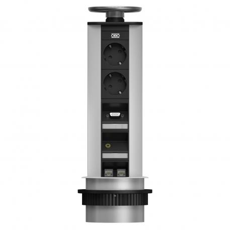 Deskbox DBV, 2 sockets, VGA, mini jack, 2x RJ45 Cat. 6 Lid, painted silver
