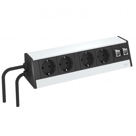 Deskbox DB, freely placeable, 2+2 sockets, 2x RJ45 Cat. 6 Housing, silver anodised