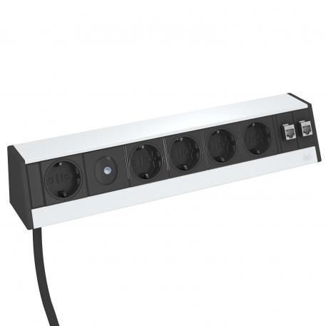 Deskbox DB, without fastening material, 1+4 switched sockets, 2x RJ45 Cat. 6