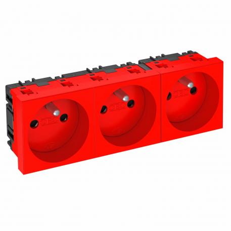0° socket, with earthing pin, triple 3 | Triple 0° | Signal red; RAL 3001
