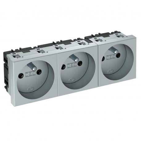 0° socket, with earthing pin, triple 3 | Triple 0° | Aluminium painted