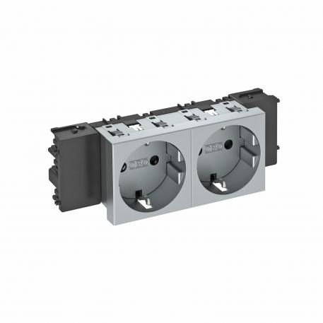 Розетка 0° Modul45 Connect с заземляющим  контактом, двойная 2 | двойная 0° | алюминиевый лак