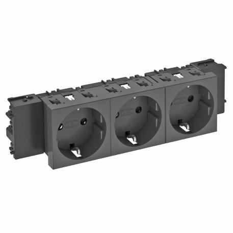 Розетка 0° с Modul45 Connect c заземляющим  контактом, тройная 3 | тройная 0° | цвет: черный; RAL 7021