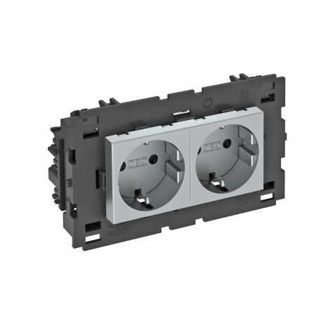 Розетка 0° серии Connect 80 с заземляющим контактом, двойная 2 | двойная 0° | алюминиевый лак