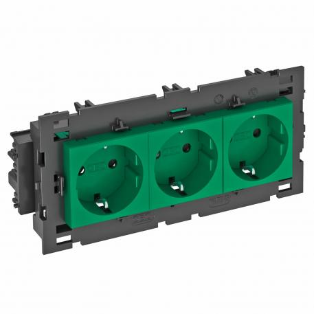 Розетка 0° Connect 80  c заземляющим  контактом, тройная 3 | тройная 0° | зеленый; RAL 6029