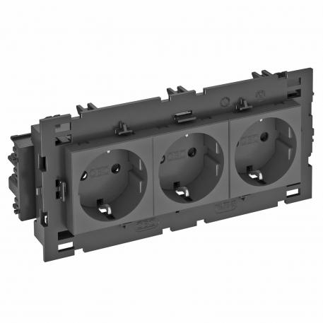 Розетка 0° Connect 80  c заземляющим  контактом, тройная 3 | тройная 0° | цвет: черный; RAL 7021