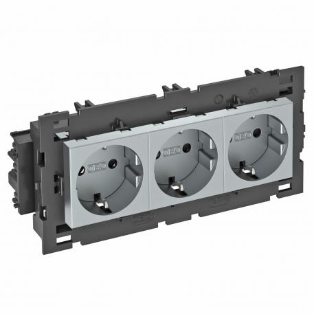 Розетка 0° Connect 80  c заземляющим  контактом, тройная 3 | тройная 0° | алюминиевый лак