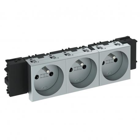 Розетка 0° серии Connect 45 с заземляющим стержнем, тройная 3 | тройная 0° | алюминиевый лак