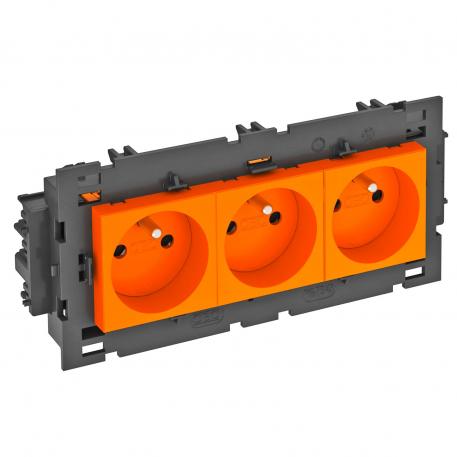 Розетка 0° серии Connect 80 с заземляющим стержнем, тройная 3 | тройная 0° | оранжевый; RAL 2004